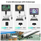 Andonstar AD249SM Trinocular HDMI 10.1" IPS LCD USB Digital Microscope 2000X for Electronics Soldering PCB Repair